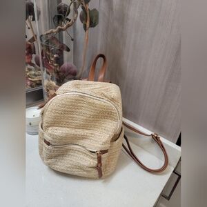 Tuckernuck Raffia Braided Backpack with Leather Trim